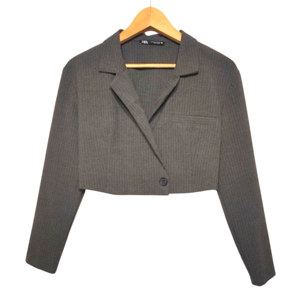 Zara Cropped Blazer Size Medium Chic Gray Office